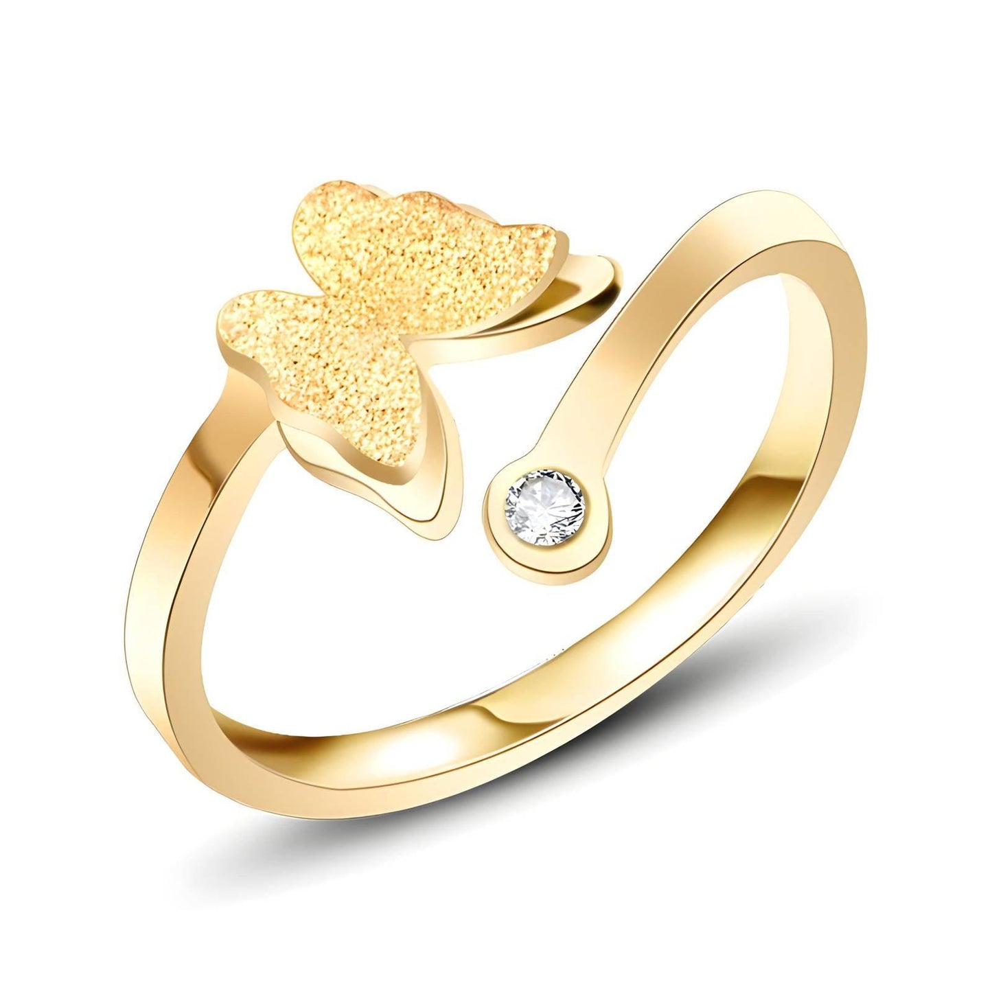 18K GOLD PLATED STAINLESS STEEL BUTTERFLY FINGER RING, waterproof and hypoallergenic