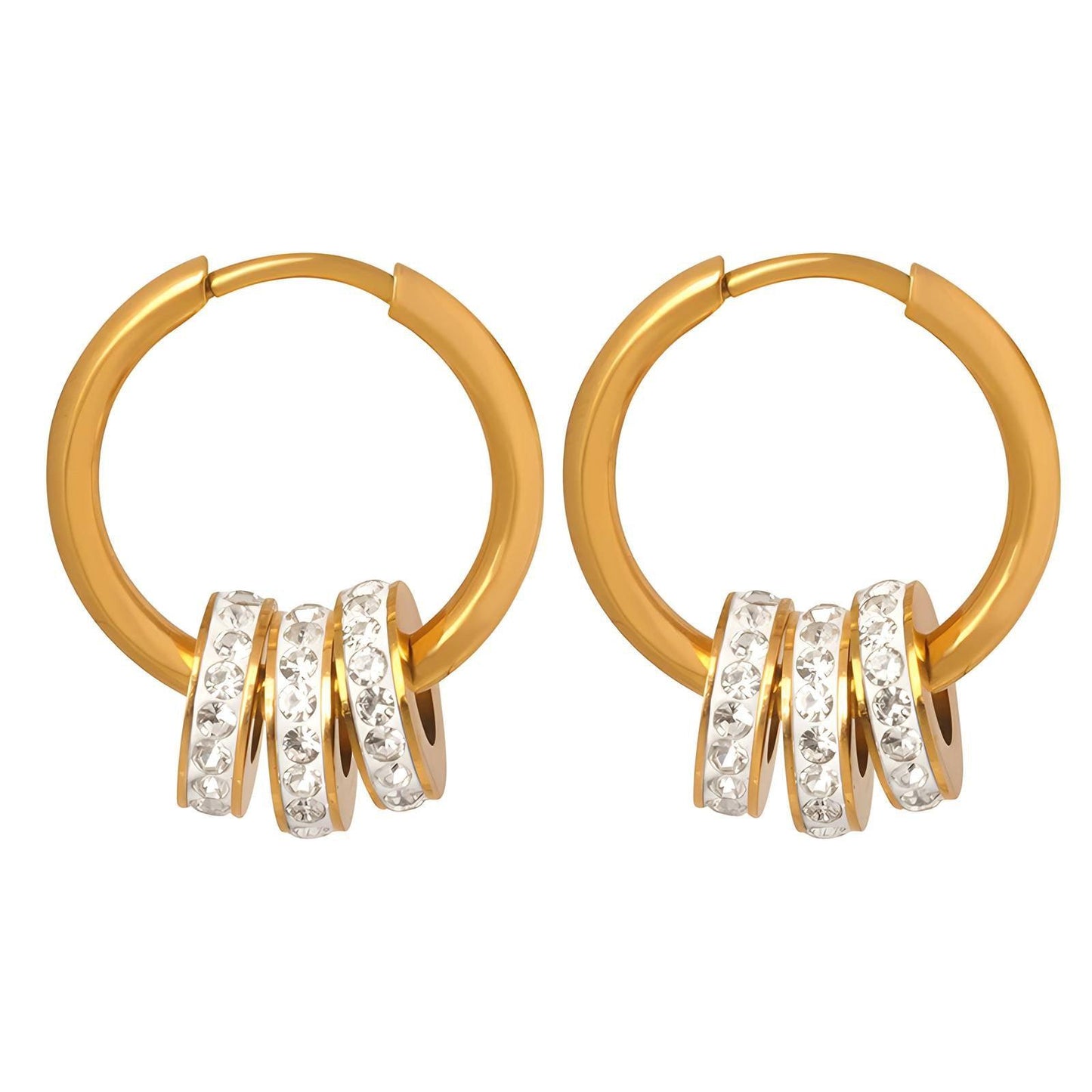 18K Gold-Plated 3 Crystal Hoops - Timeless Elegance - OmKrust