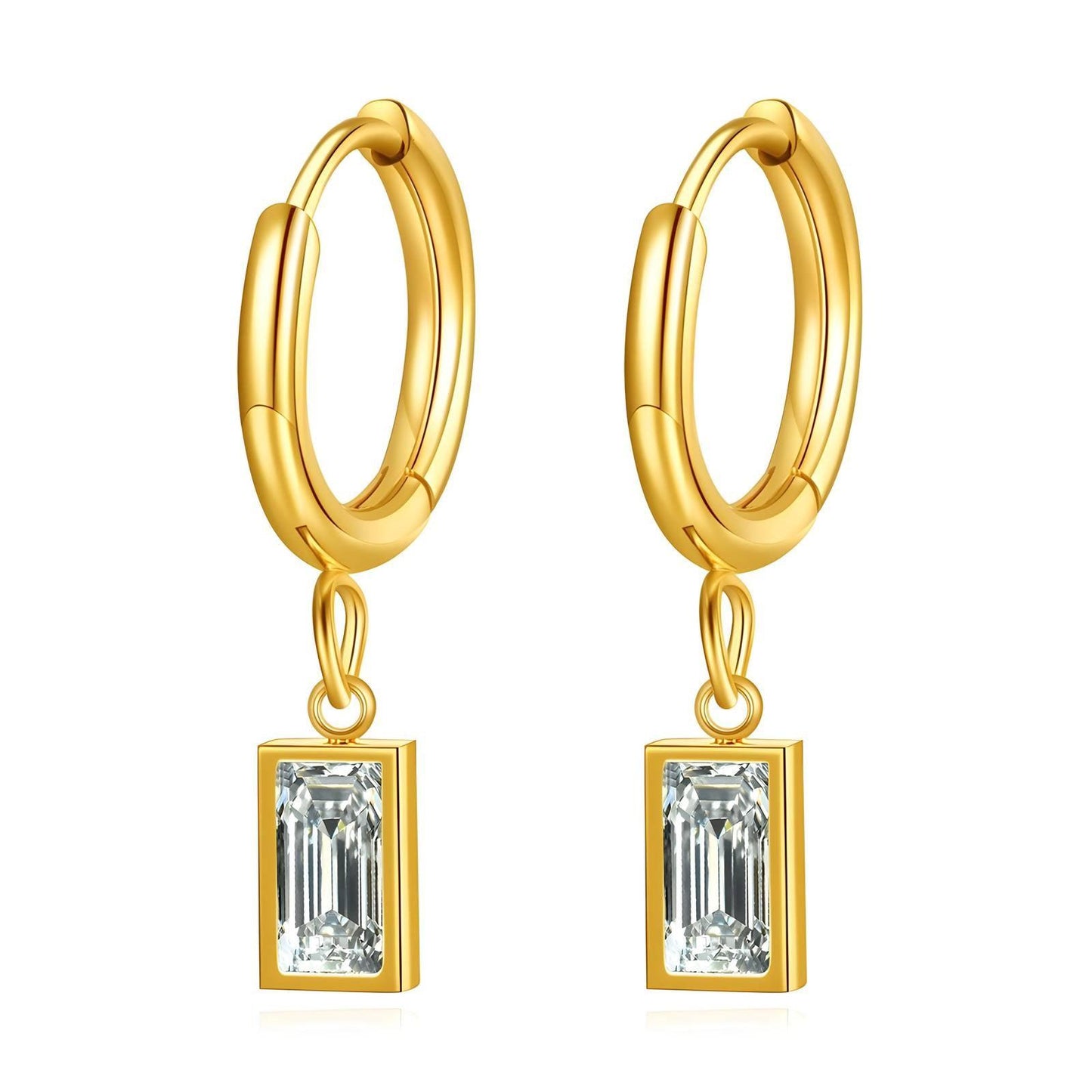 18K Gold-Plated Hoop Earrings with Dangling Square Crystal - OmKrust