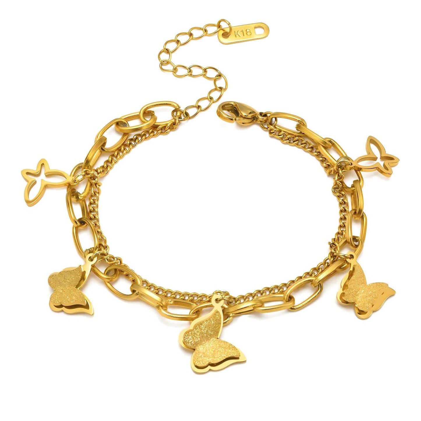 18K Gold-Plated Star & Butterfly Charm Bracelet - OmKrust