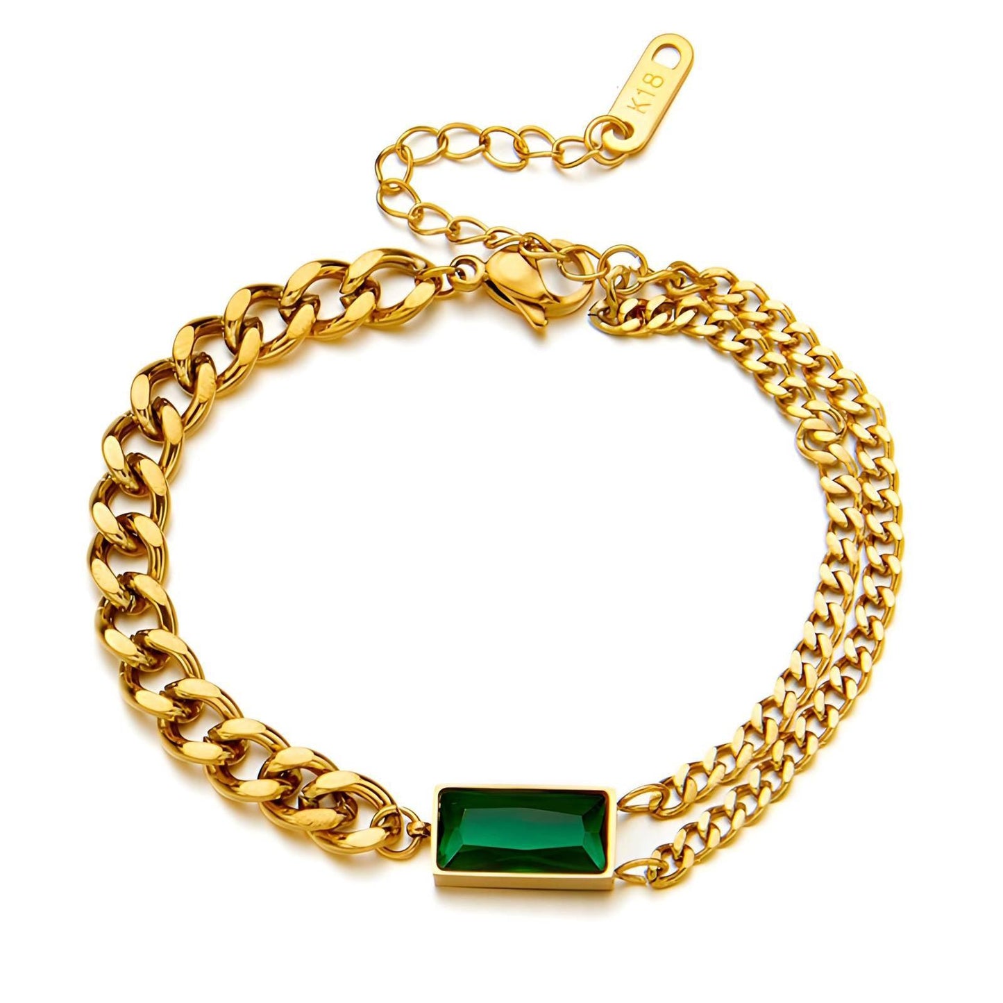 Dual Styled chain Emerald Charm - 18K Gold-Plated Bracelet - OmKrust