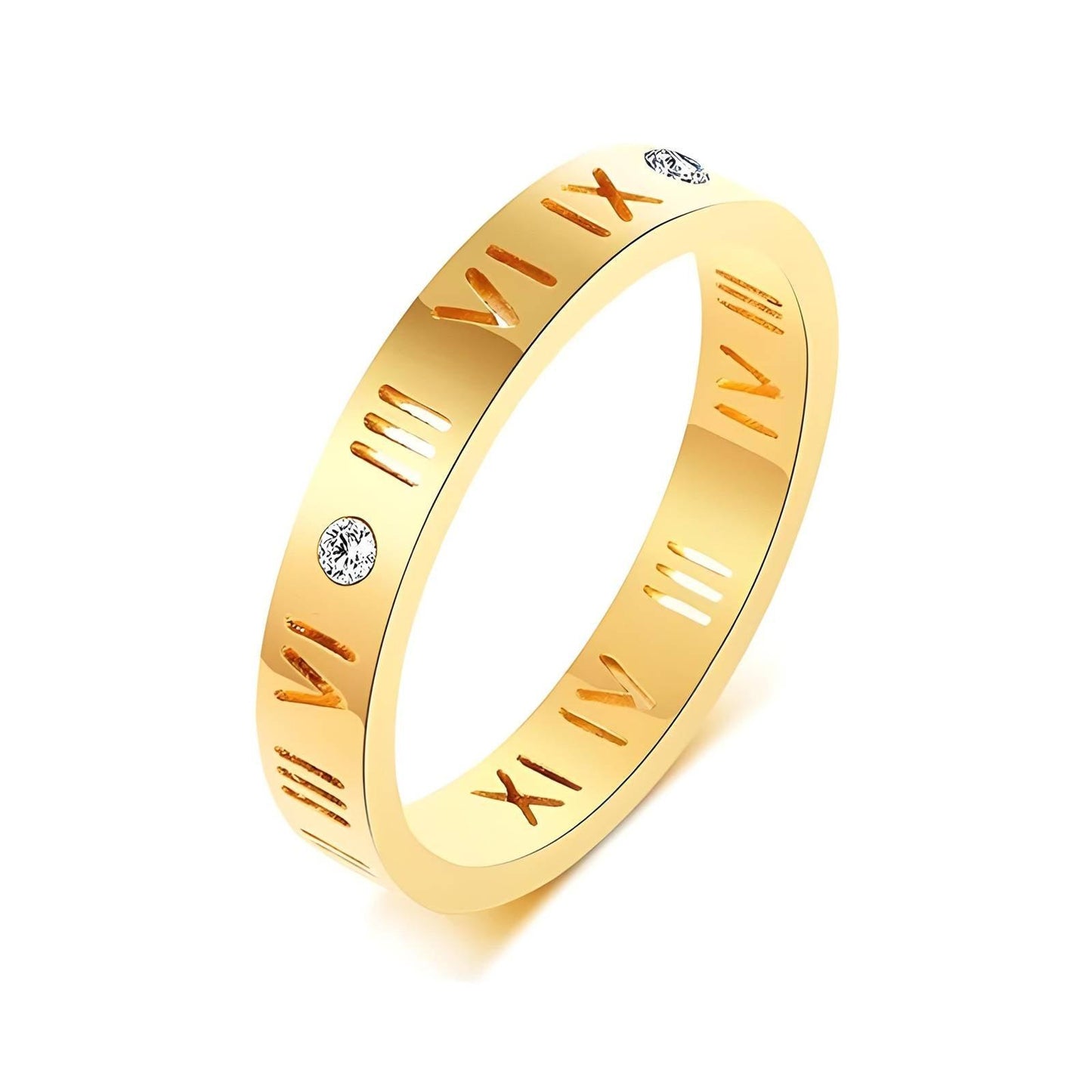 Elegant Cubic Zirconia Stainless Steel Ring with 18K Gold Plating. Size 7 .waterproof and hypoallergenic. - OmKrust