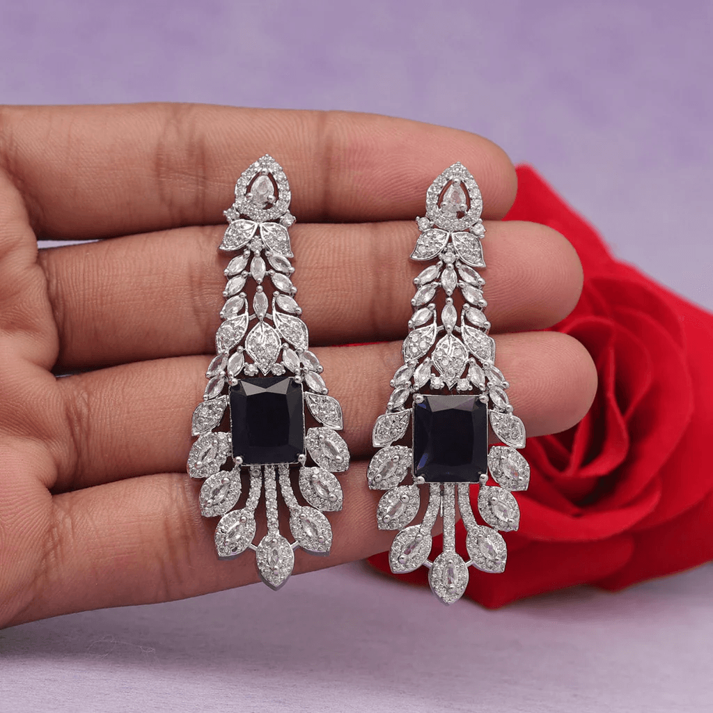 Elegant Dangling BLUE Diamond CZ Crystal Earrings - OmKrust