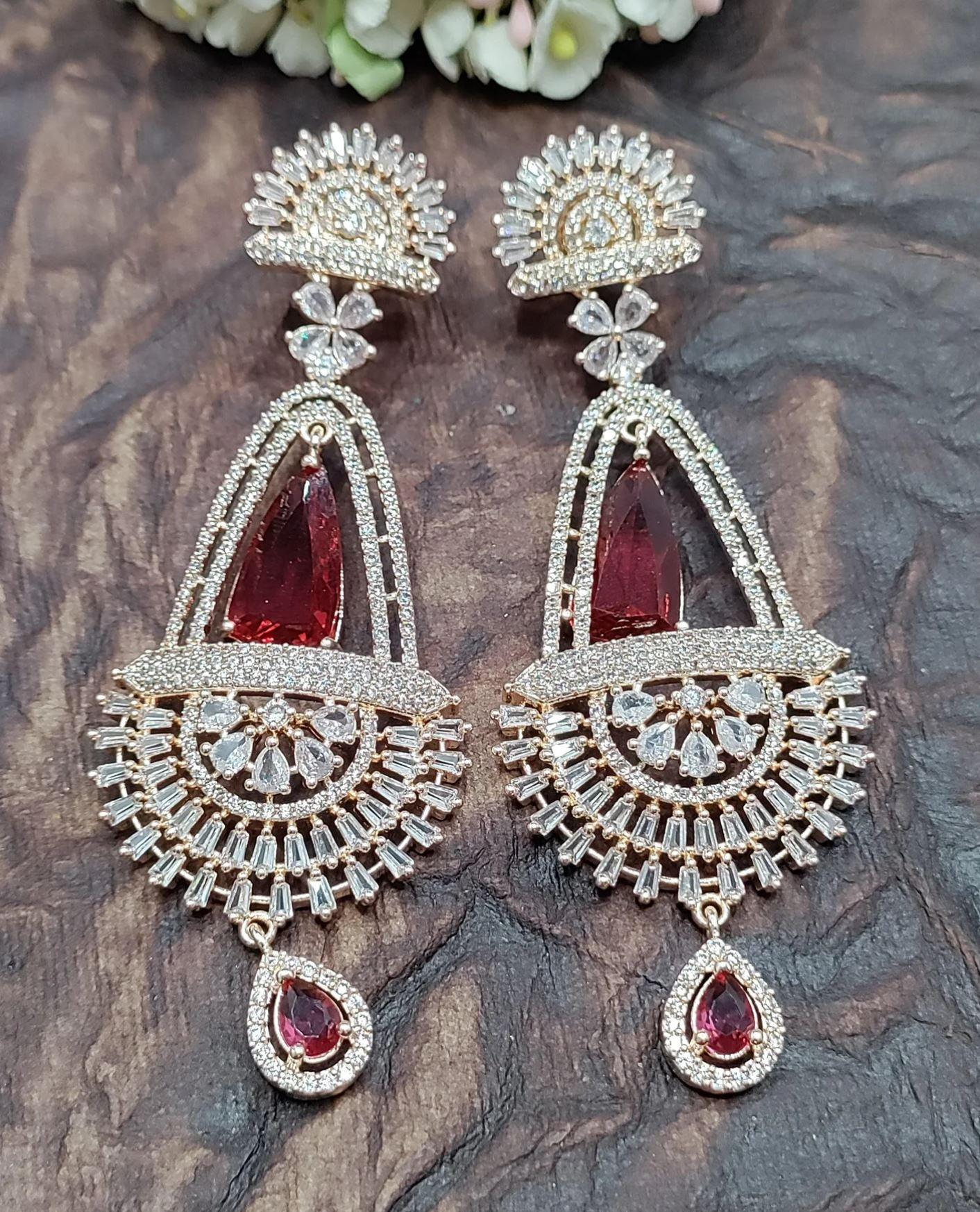 Elegant Dangling Diamond studded Drop Earrings Rose GOLD - OmKrust