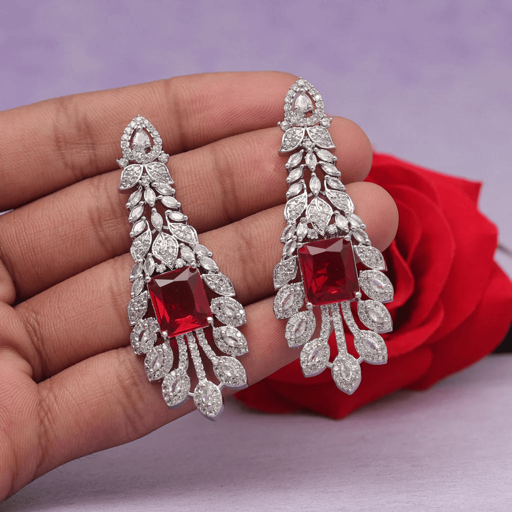 Elegant Dangling RED Diamond CZ Crystal Earrings - OmKrust