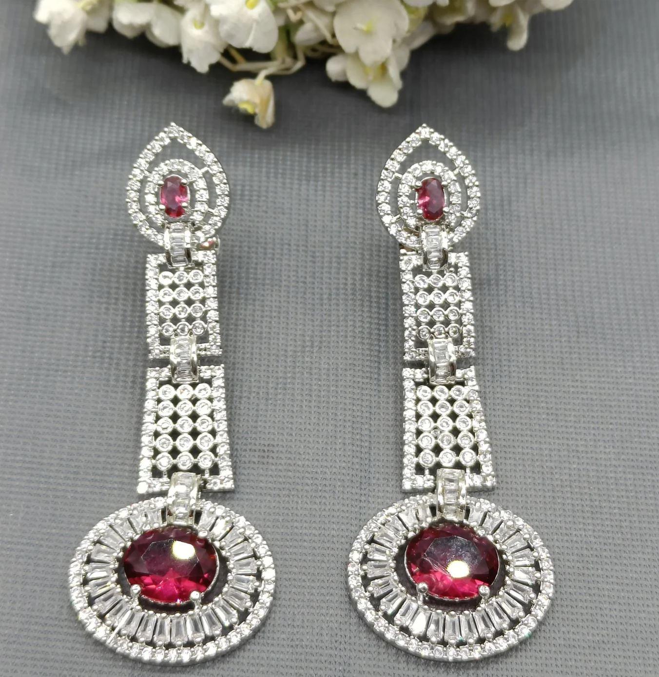Elegant Dangling with Halo of CZ diamonds with Ruby - OmKrust