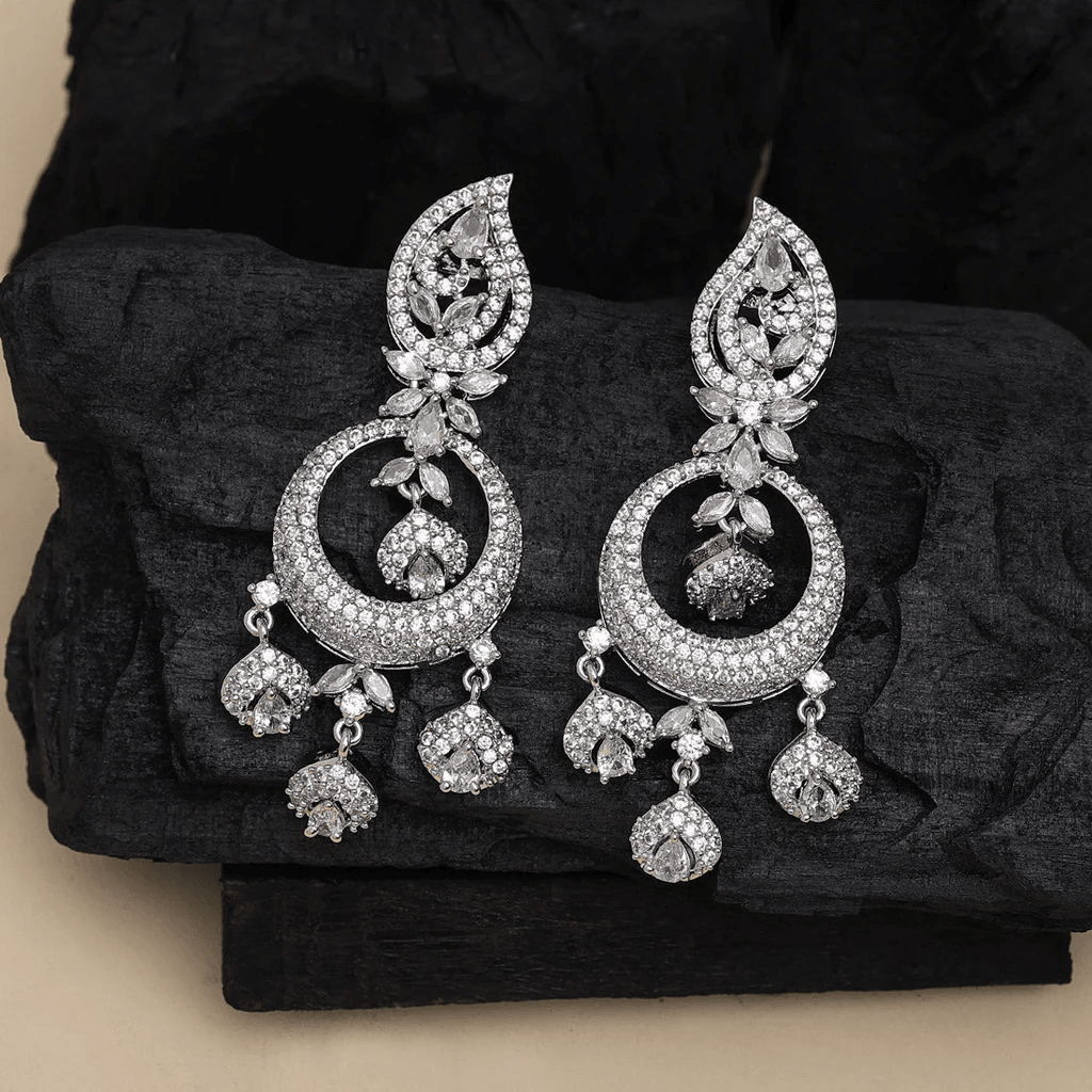 Elegant Silver-Plated American Diamond Dangle Earrings - OmKrust