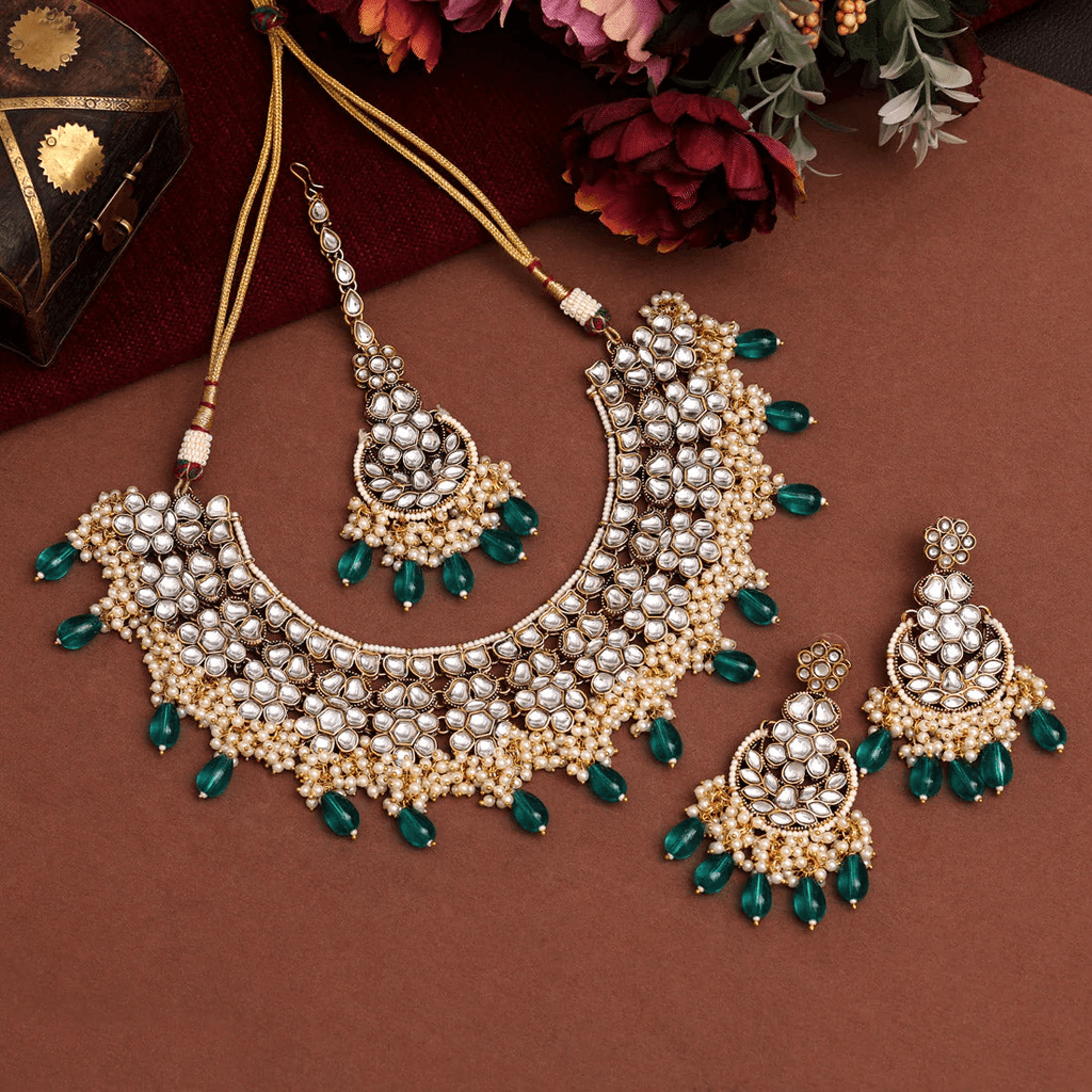 Elegant Traditional Pearl, Kundan and Gemstone Jewelry Set Bridal Collection - OmKrust