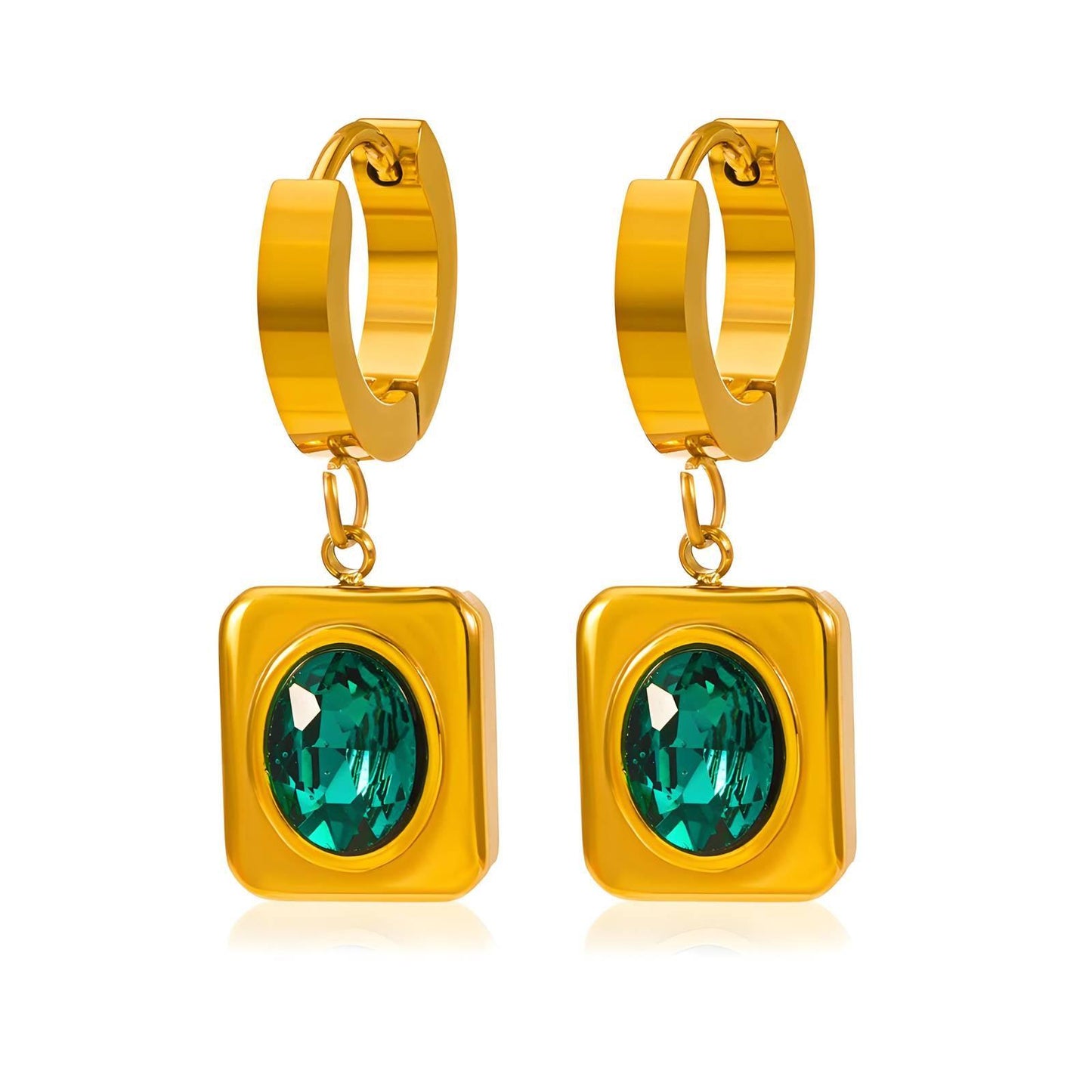 Emerald-Cut Zirconia 18K Gold-Plated Congo Hoop Earrings - OmKrust