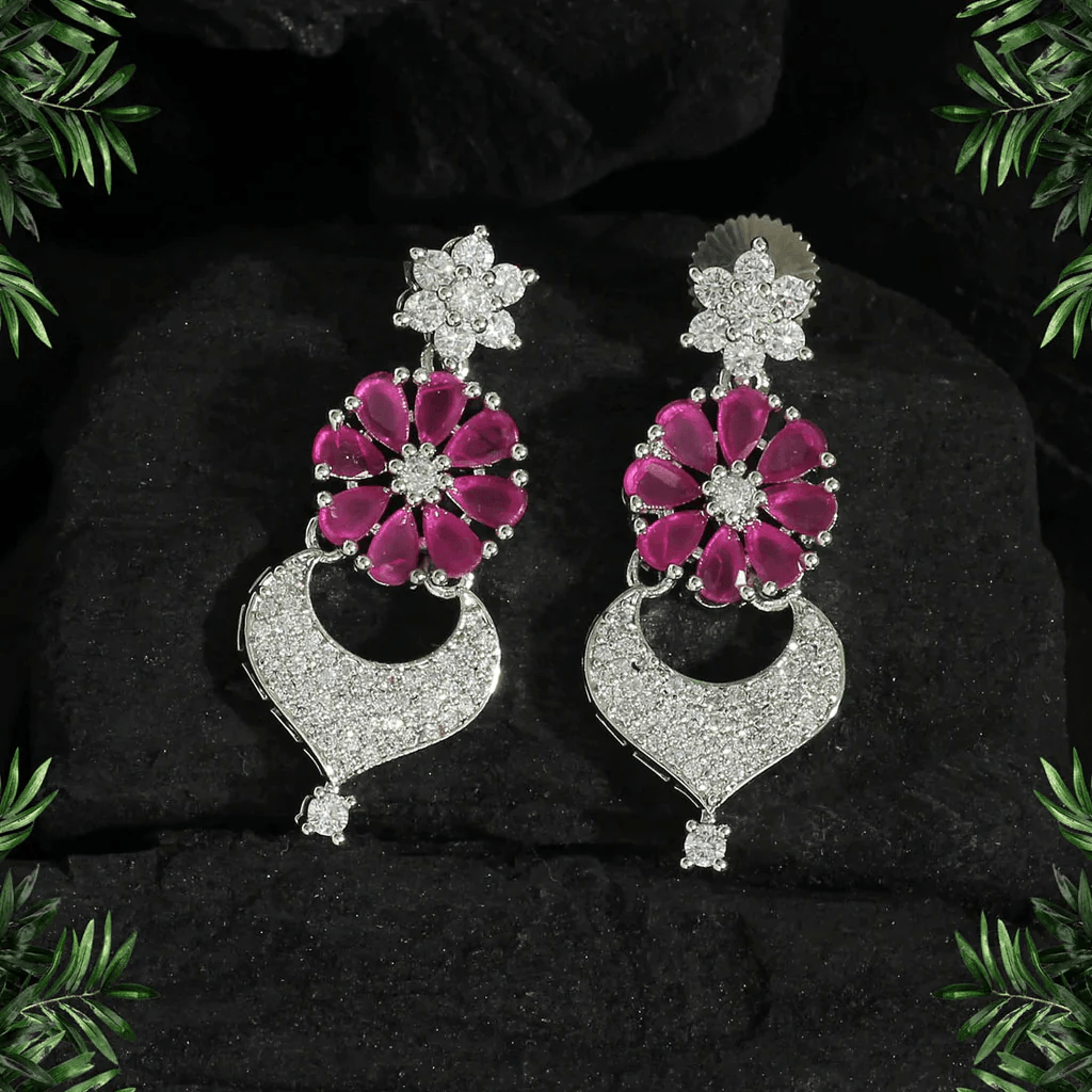 Exquisite Rani Ruby and Diamond Chandelier Diamond Earrings CZ - OmKrust