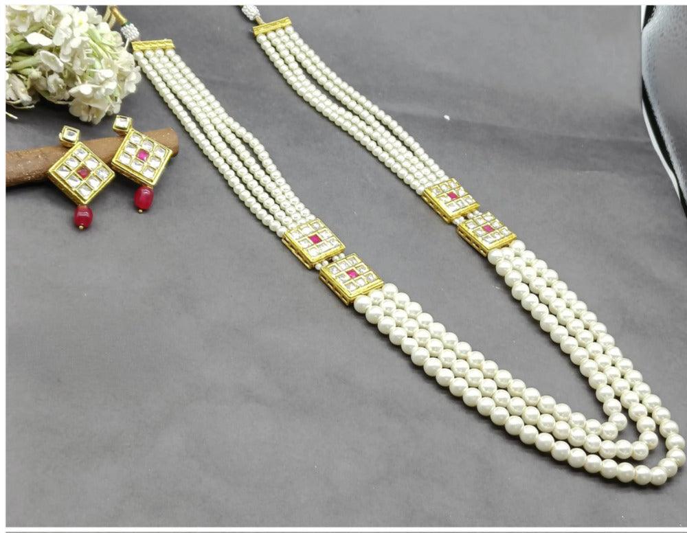Kundan pearl Long Necklace Set - OmKrust