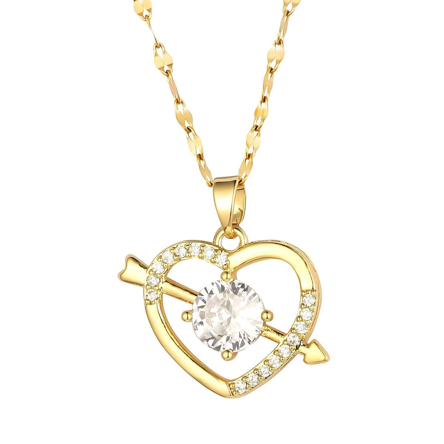 Love’s Precision - 18K Gold Plated ‘Hearts & Arrow’ Necklace with Central Zirconia - OmKrust