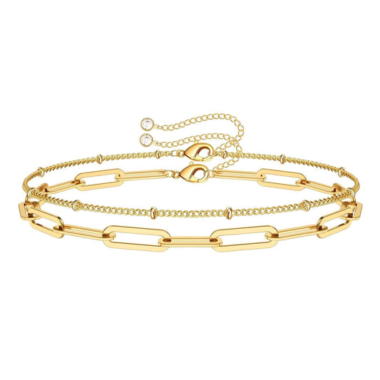 Gold-Tone Layered Chain Bracelet 18K GOLD PLATED STAINLESS STEEL waterproof hypoallergenic 