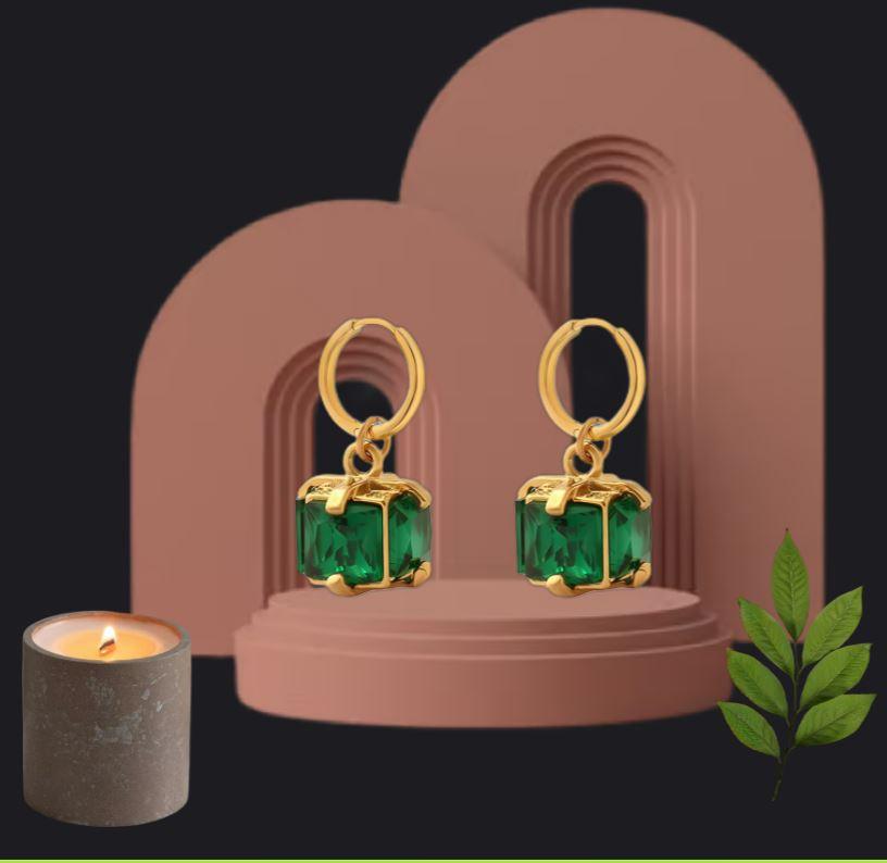18K Gold-Plated Congo Hoop Earrings with Green Cubic Zirconia - OmKrust