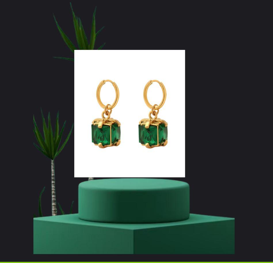 18K Gold-Plated Congo Hoop Earrings with Green Cubic Zirconia - OmKrust