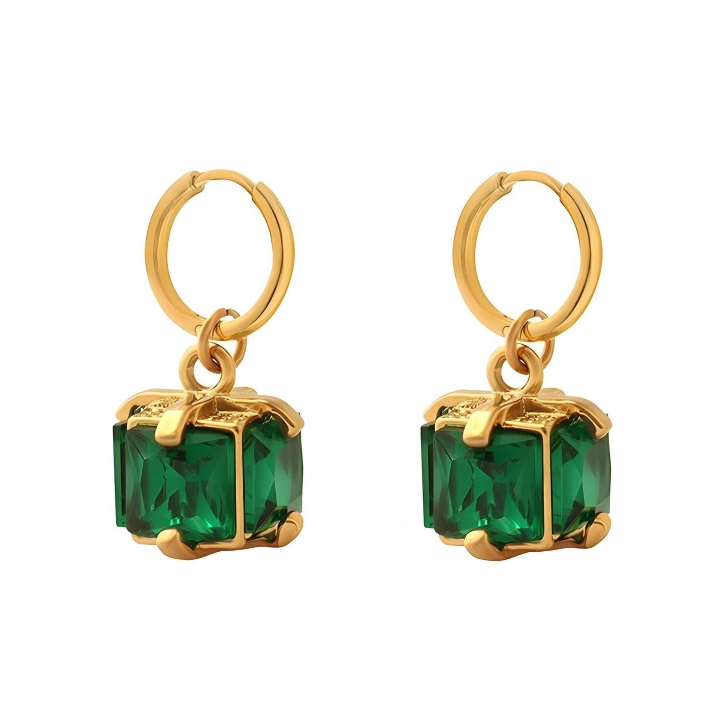 18K Gold-Plated Congo Hoop Earrings with Green Cubic Zirconia - OmKrust