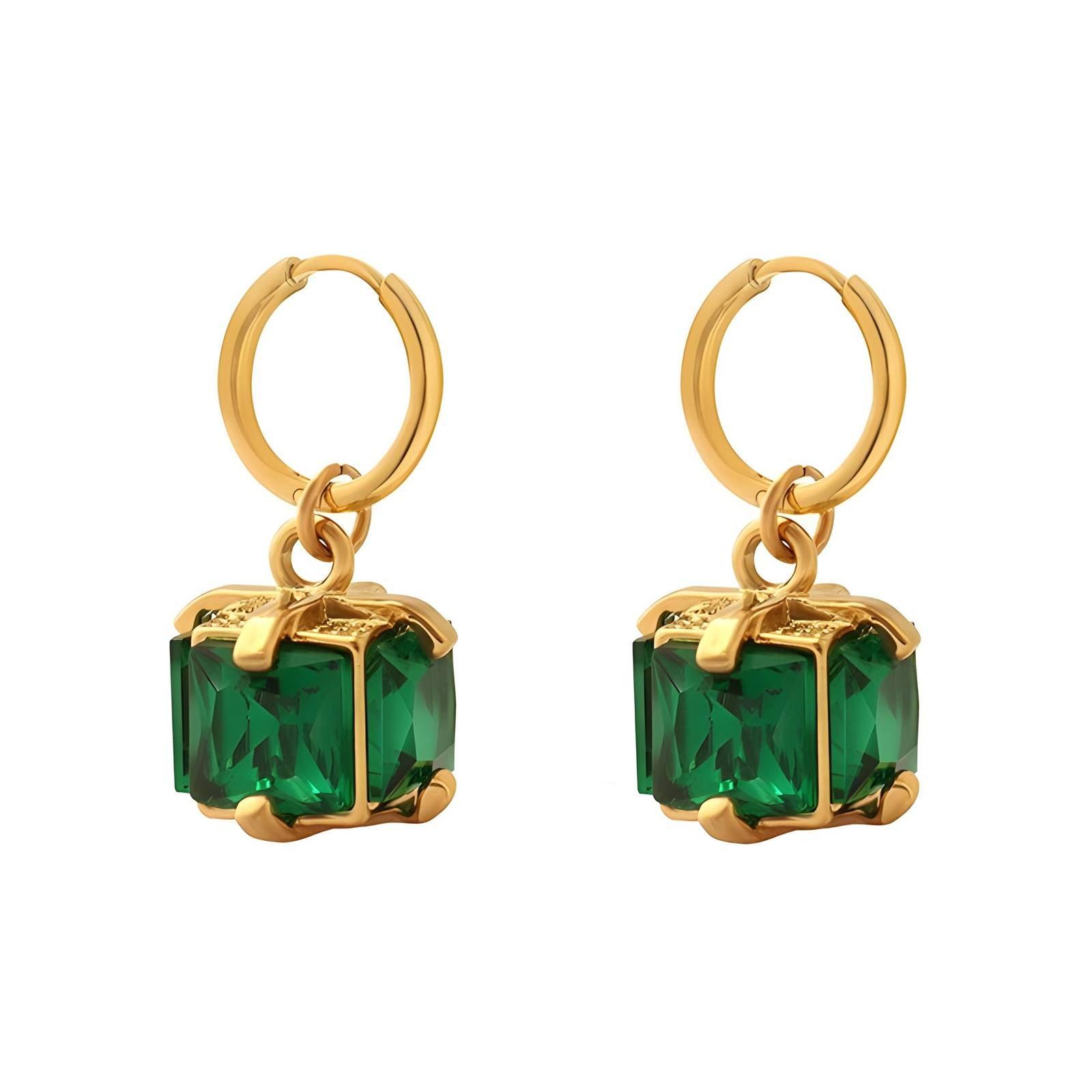 18K Gold-Plated Congo Hoop Earrings with Green Cubic Zirconia - OmKrust