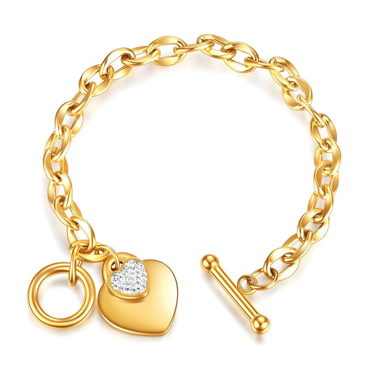 18K Gold-Plated Heart Charm Bracelet with Diamond - OmKrust