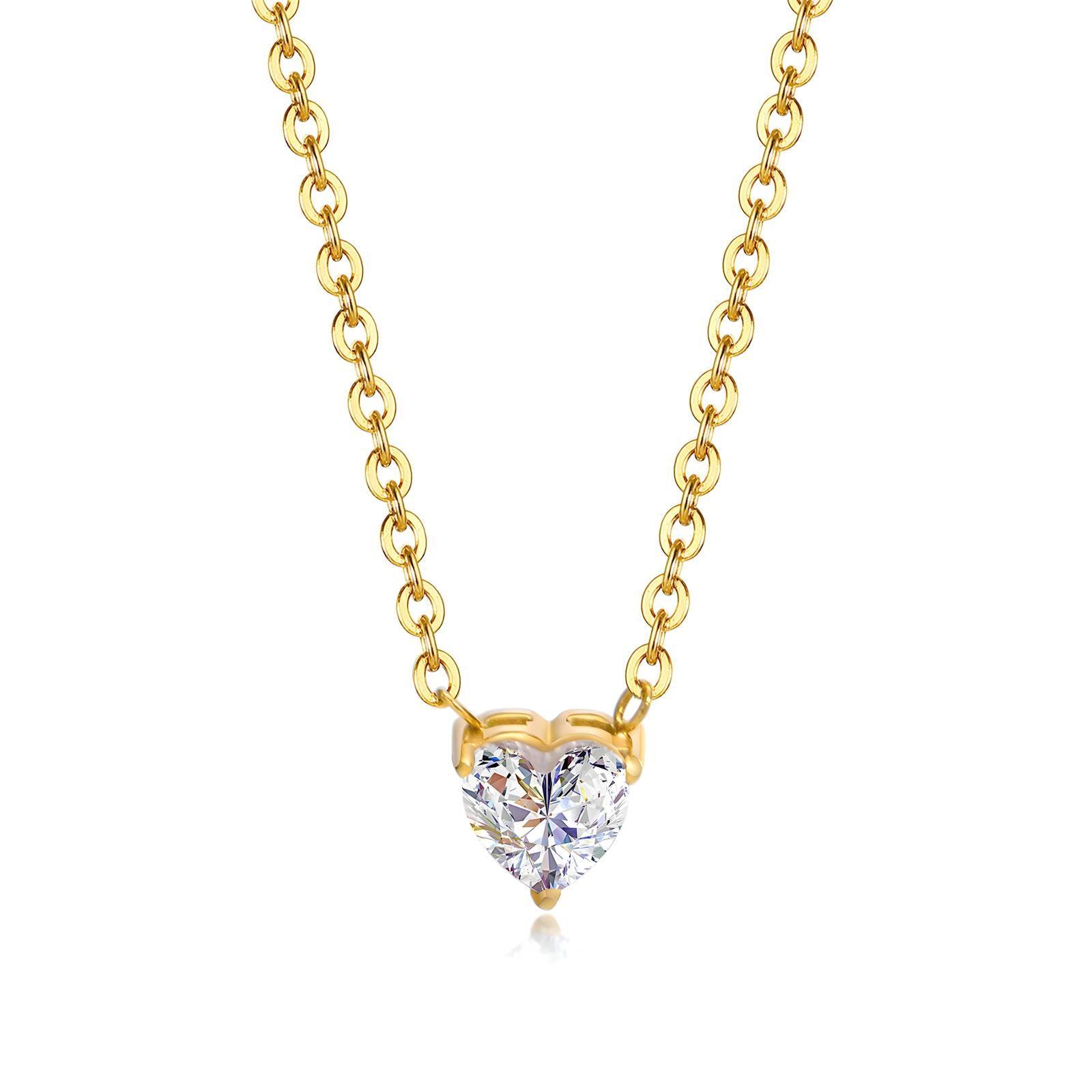 Elegant Cubic Zirconia Heart Pendant Necklace,18K GOLD PLATED , waterproof, hypoallergenic - OmKrust