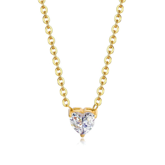 Elegant Cubic Zirconia Heart Pendant Necklace,18K GOLD PLATED , waterproof, hypoallergenic - OmKrust