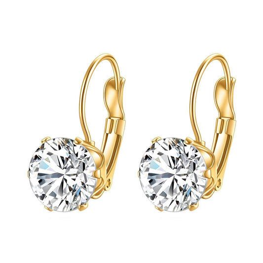 Radiant Elegance: 18K Gold plated Solitaire Cubic zirconia Lever-Back Earrings - OmKrust