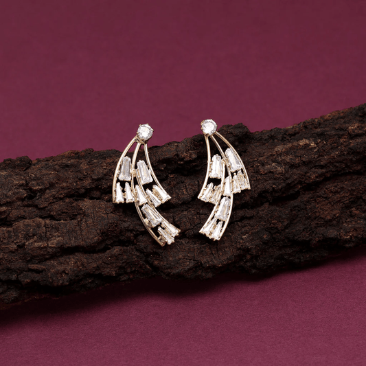 Royal Gold-Plated Alloy Drop Earrings with Rhinestones - OmKrust